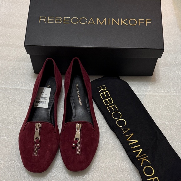 Rebecca Minkoff Maroon Suede Flats with Zipper Detail 8 NIB - Picture 3 of 10